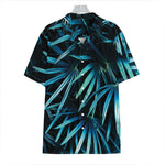 Turquoise Tropical Leaves Print Hawaiian Shirt