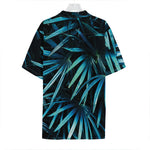 Turquoise Tropical Leaves Print Hawaiian Shirt