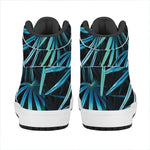 Turquoise Tropical Leaves Print High Top Leather Sneakers