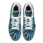 Turquoise Tropical Leaves Print High Top Leather Sneakers