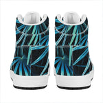 Turquoise Tropical Leaves Print High Top Leather Sneakers