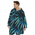 Turquoise Tropical Leaves Print Hoodie Blanket