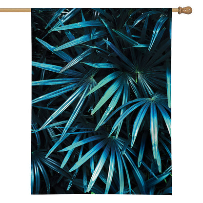 Turquoise Tropical Leaves Print House Flag