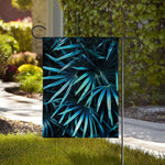 Turquoise Tropical Leaves Print House Flag