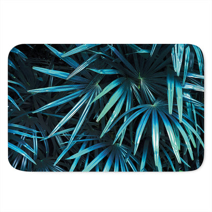 Turquoise Tropical Leaves Print Indoor Door Mat