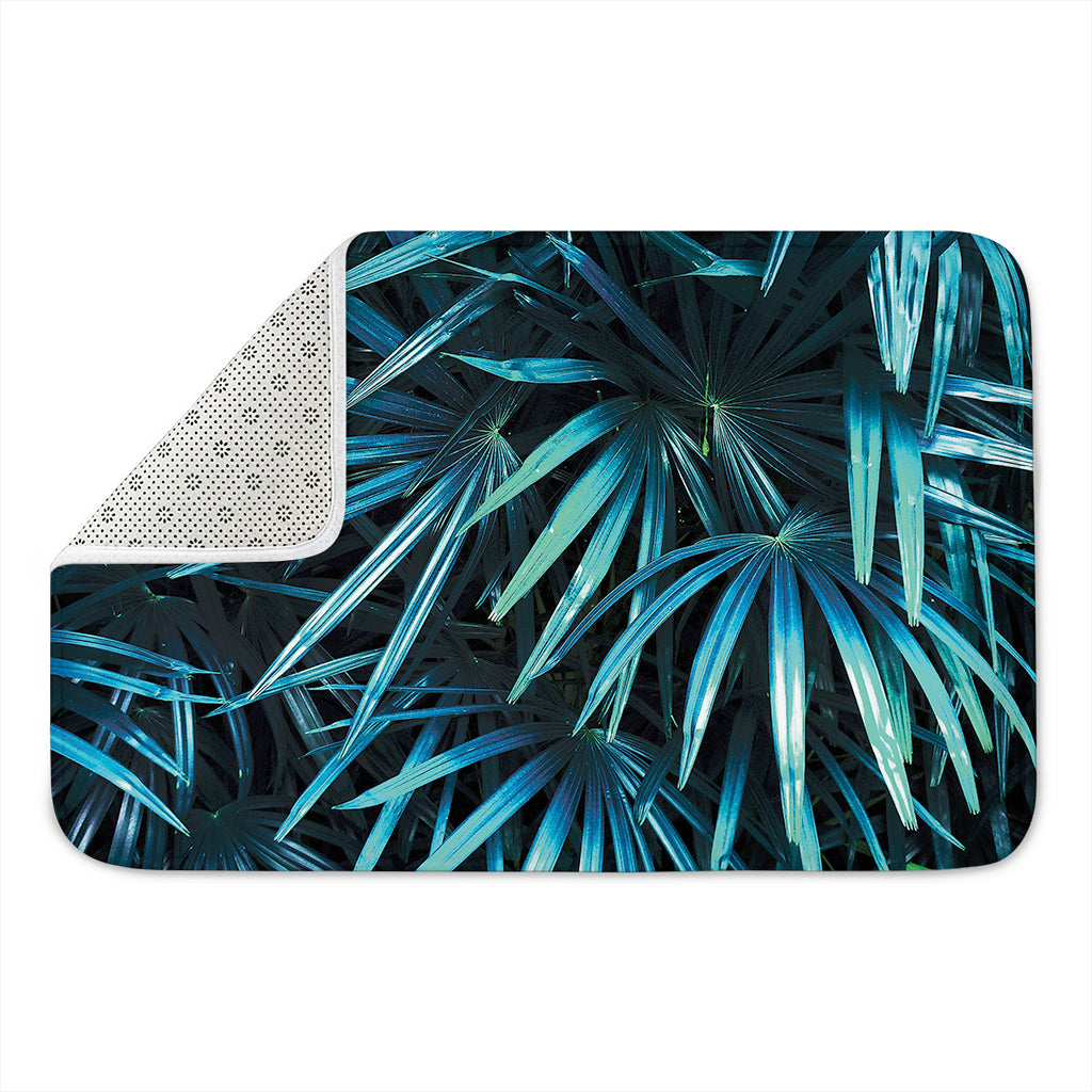 Turquoise Tropical Leaves Print Indoor Door Mat