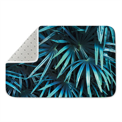 Turquoise Tropical Leaves Print Indoor Door Mat