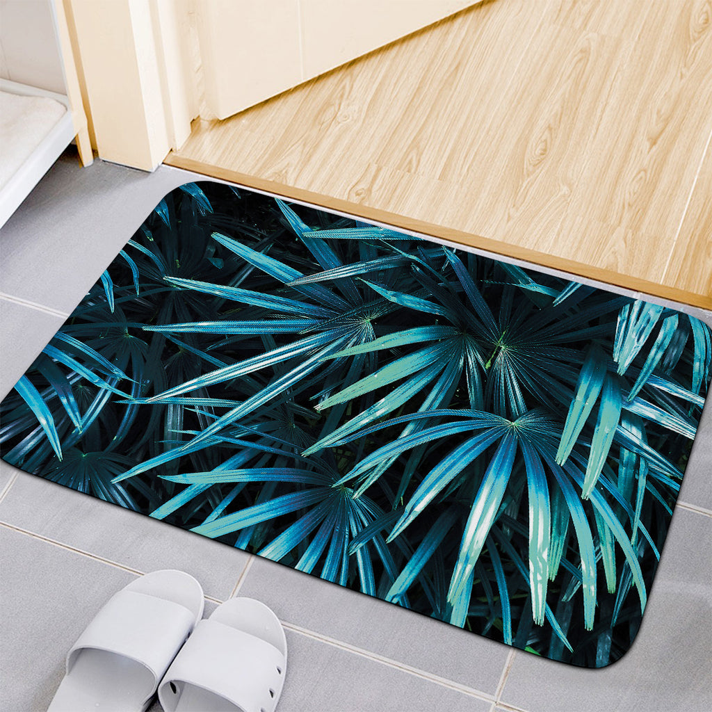 Turquoise Tropical Leaves Print Indoor Door Mat