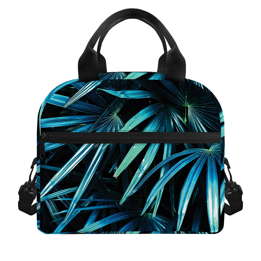 Turquoise Tropical Leaves Print Insulated Lunch Bag