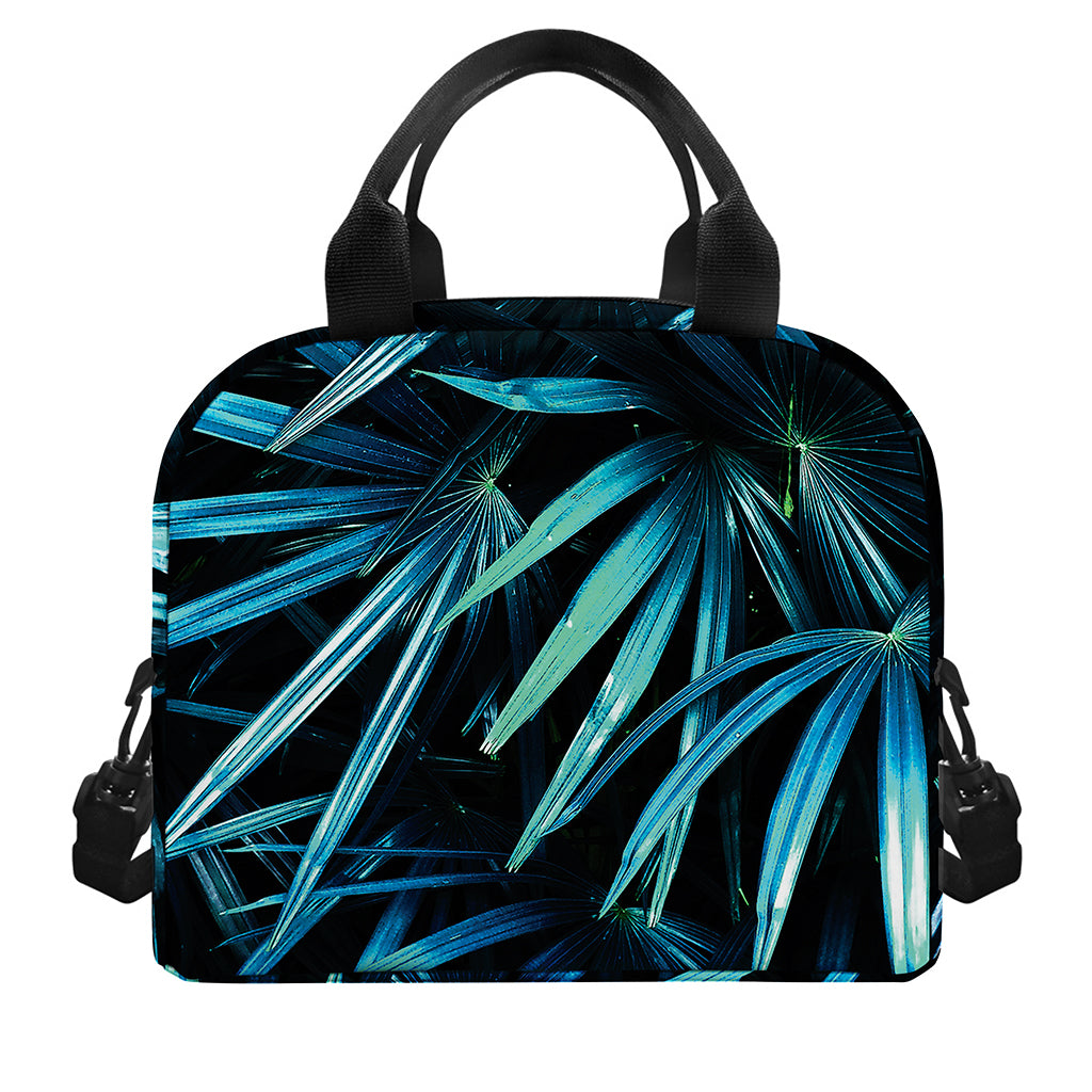 Turquoise Tropical Leaves Print Insulated Lunch Bag