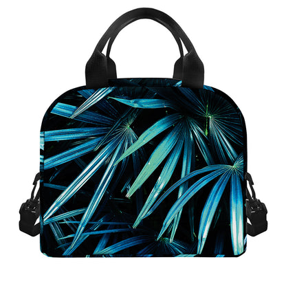 Turquoise Tropical Leaves Print Insulated Lunch Bag