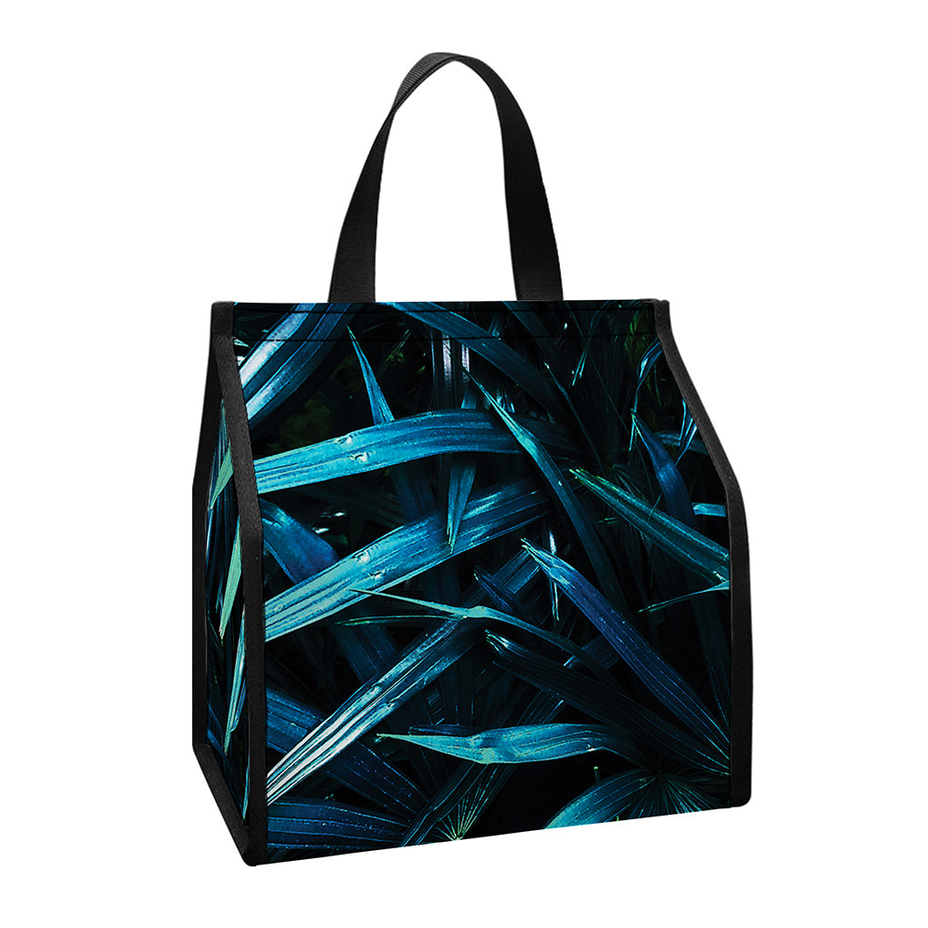 Turquoise Tropical Leaves Print Insulated Lunch Tote