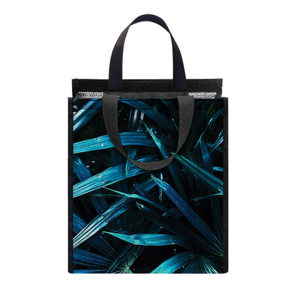 Turquoise Tropical Leaves Print Insulated Lunch Tote