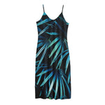 Turquoise Tropical Leaves Print Jersey Midi Cami Dress