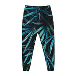 Turquoise Tropical Leaves Print Jogger Pants