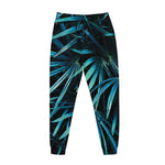 Turquoise Tropical Leaves Print Jogger Pants