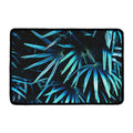 Turquoise Tropical Leaves Print Kitchen Mat