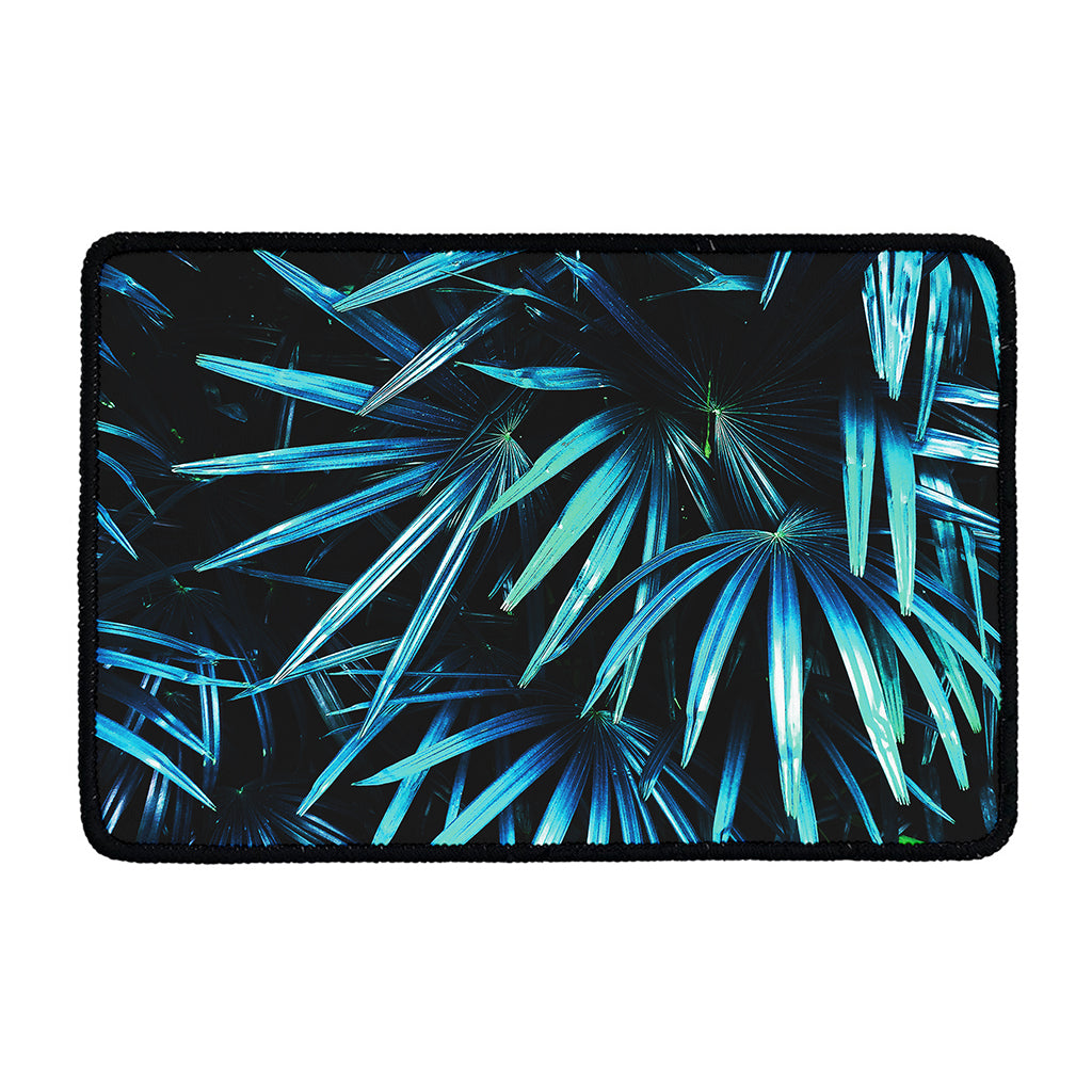 Turquoise Tropical Leaves Print Kitchen Mat