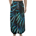 Turquoise Tropical Leaves Print Lantern Pants