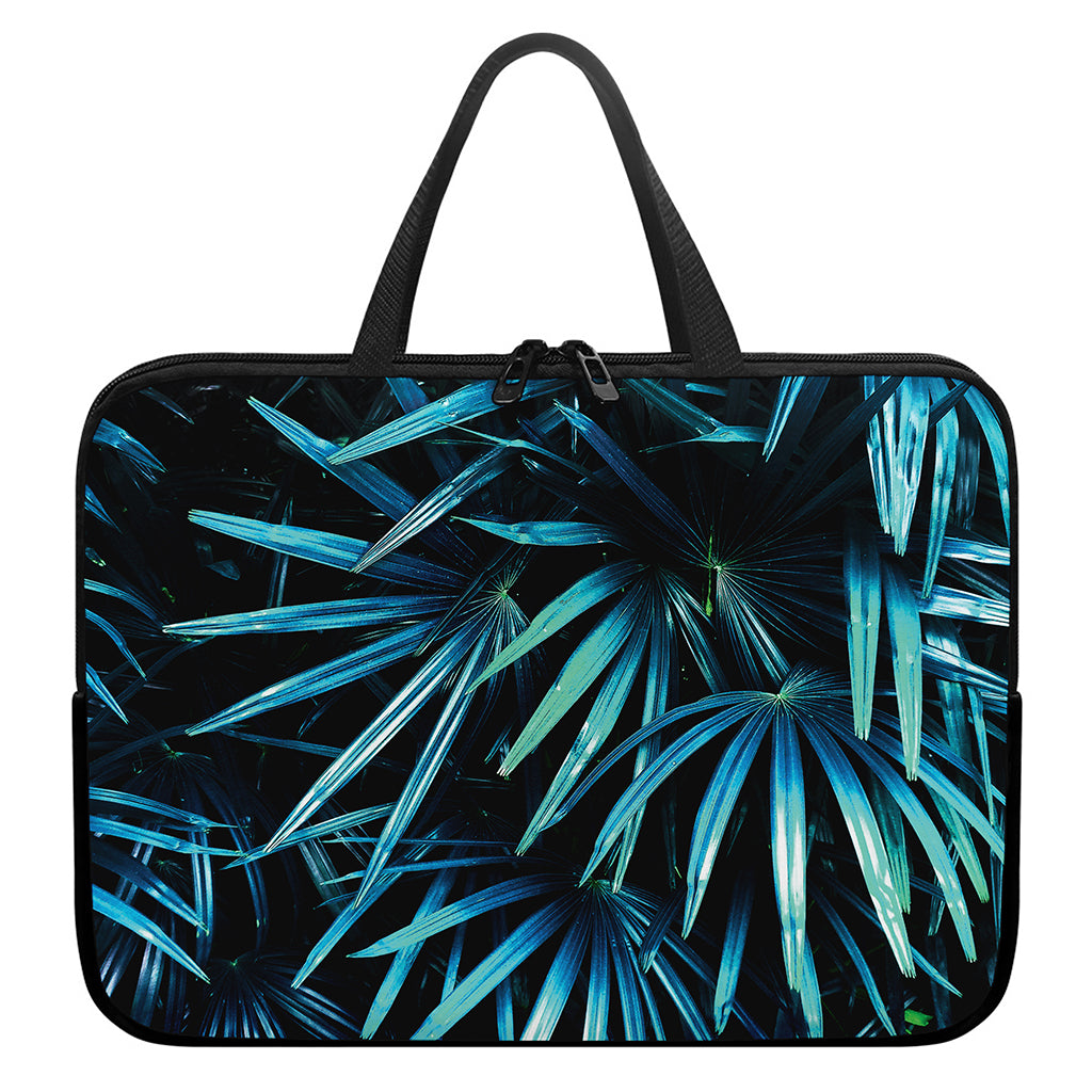 Turquoise Tropical Leaves Print Laptop Sleeve With Handle