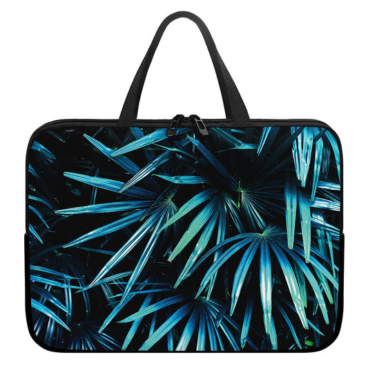 Turquoise Tropical Leaves Print Laptop Sleeve With Handle