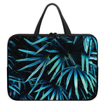 Turquoise Tropical Leaves Print Laptop Sleeve With Handle