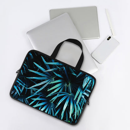 Turquoise Tropical Leaves Print Laptop Sleeve With Handle