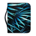 Turquoise Tropical Leaves Print Leather Bible Cover