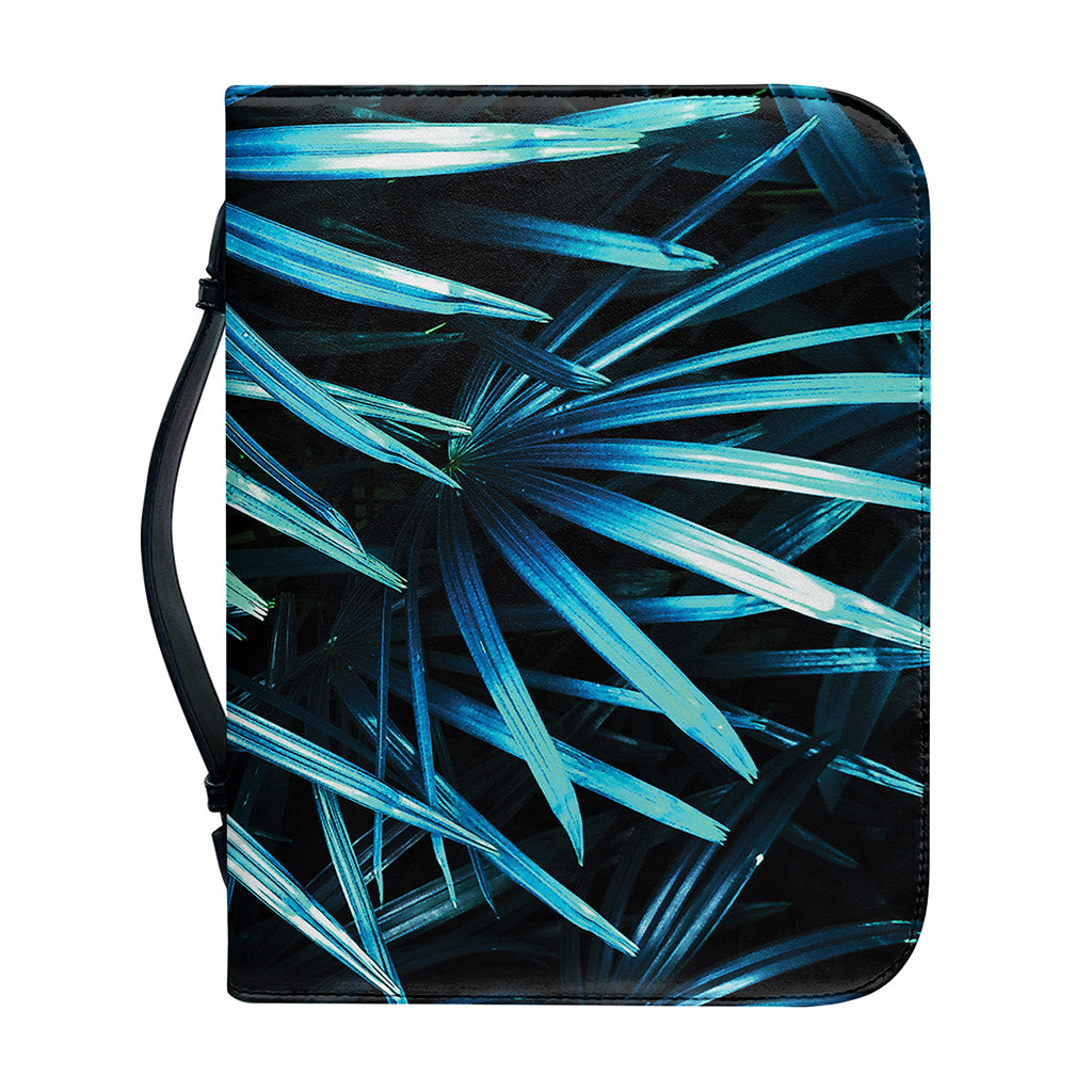 Turquoise Tropical Leaves Print Leather Bible Cover