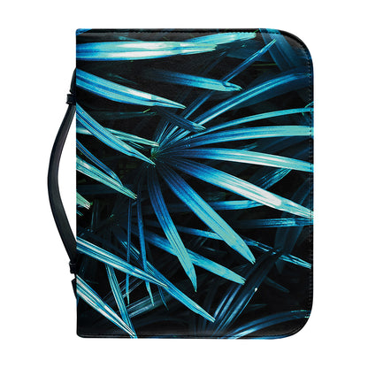 Turquoise Tropical Leaves Print Leather Bible Cover