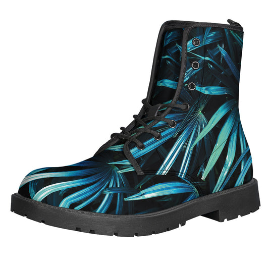 Turquoise Tropical Leaves Print Backpack