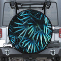 Turquoise Tropical Leaves Print Leather Spare Tire Cover