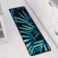 Turquoise Tropical Leaves Print Long Kitchen Mat