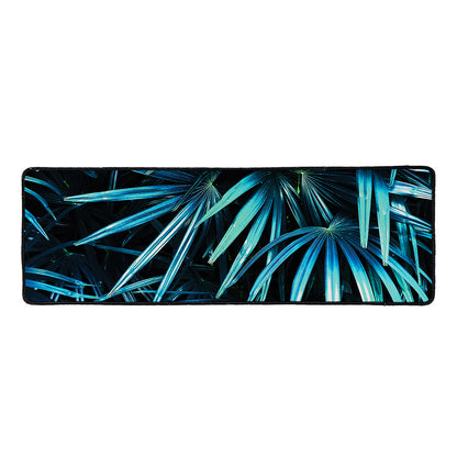Turquoise Tropical Leaves Print Long Kitchen Mat