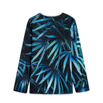 Turquoise Tropical Leaves Print Long Sleeve Short Coat