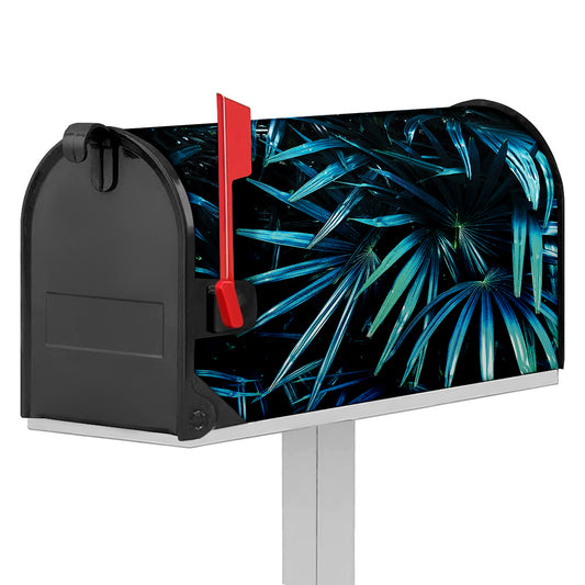 Turquoise Tropical Leaves Print Mailbox Cover