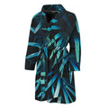 Turquoise Tropical Leaves Print Men's Bathrobe