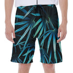 Turquoise Tropical Leaves Print Men's Beach Shorts