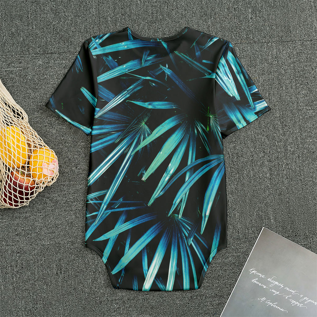 Turquoise Tropical Leaves Print Men's Bodysuit