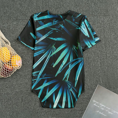 Turquoise Tropical Leaves Print Men's Bodysuit