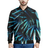Turquoise Tropical Leaves Print Men's Bomber Jacket