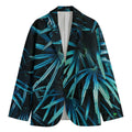 Turquoise Tropical Leaves Print Men's Cotton Blazer