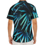 Turquoise Tropical Leaves Print Men's Deep V-Neck Shirt
