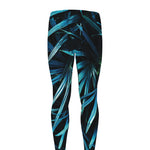 Turquoise Tropical Leaves Print Men's leggings