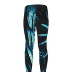 Turquoise Tropical Leaves Print Men's leggings