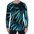 Turquoise Tropical Leaves Print Men's Long Sleeve T-Shirt