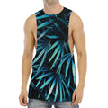 Turquoise Tropical Leaves Print Men's Muscle Tank Top