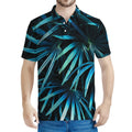 Turquoise Tropical Leaves Print Men's Polo Shirt