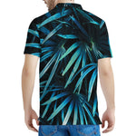 Turquoise Tropical Leaves Print Men's Polo Shirt