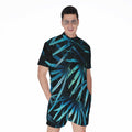 Turquoise Tropical Leaves Print Men's Romper